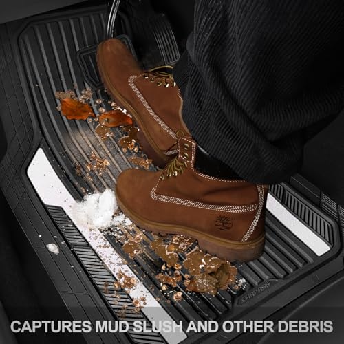 CAR PASS Heavy Duty Rubber Car Mats Metallic,Aluminum Film All Weather Floor Mats Waterproof Universal Trim to Fit SUVs Sedans Vans 4 Piece Anodized Deep Dish Two-Tone Sporty Black White Chrome - color: Black White