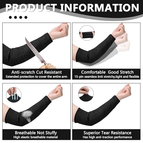 Sintege 3 Pairs Arm Protectors for Thin Skin and Bruising Cut Resistant Forearm Sleeve Level 5 Arm Burn Protection Sleeve(12.6 Inch,Black) - color: Black, size: 12.6 Inch