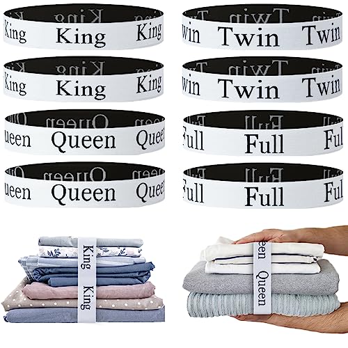 8 Pieces Bed Sheet Organizer Bands, Elastic Bed Sheet Straps Organizer and Storage Keepers, Linen Labels Bedding Bands for Closet, Bedroom, Dorm and Laundry Room (King Queen Twin Full) - size: 8Pcs-Mix