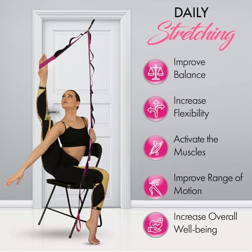 10-Loop Yoga Strap with Door Anchor – Stretch Strap for Flexibility, Deep Stretching, and Improved Balance – Perfect Yoga Accessory for All Fitness Levels - color: Purple