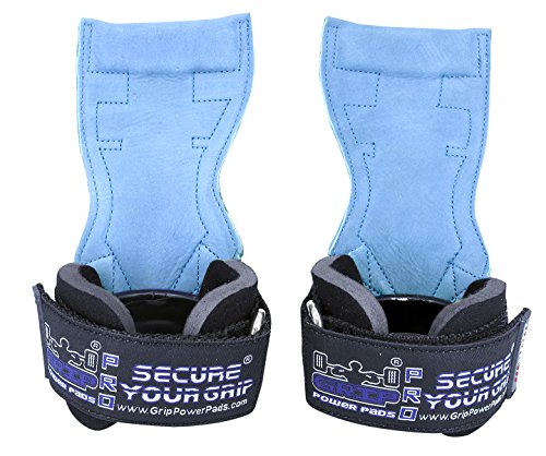Lifting Grips PRO Weight Gloves Heavy Duty Barbell Gymnastics Straps Alternative to Power Hooks Deadlifts Adjustable Neoprene Padded Wrist Wrap - color: Blue Nubuck Leather, size: Medium 6.50"-7.50" Standard Wrist Size