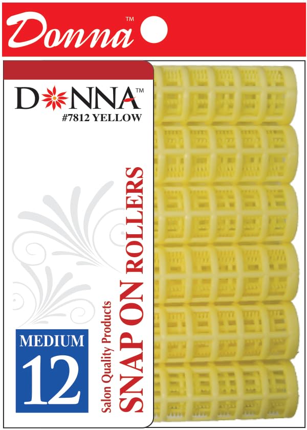 DONNA Snap on Foam Rollers Hair Curlers and Clips for Hairdressing and Heatless Styling - 3/4(D) MEDIUM 12PCS - color: YELLOW - 3/4"(D) MEDIUM