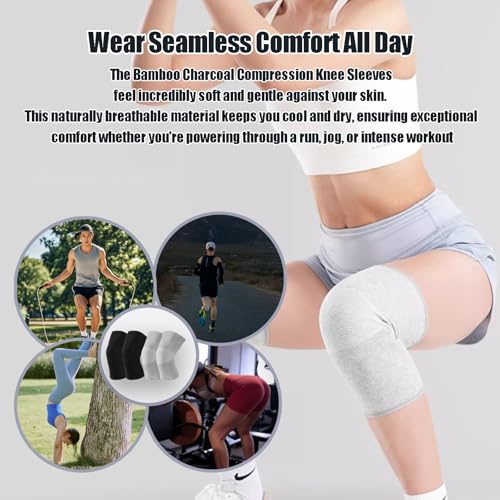 Bamboo Charcoal Compression Knee Sleeve - Elastic Knee Braces Pads Warmers Protective Knee Support for Arthritis and Runners (Gray+Black, Small) - size: Small