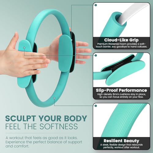 Pilates Kit for Women 13PCS, Pilates Ring Ball Resistance Bands Workout Set | Pilates equipment set for women and beginners, at home pilates kit for mat workouts, toning, stretching and strength training - color: Teal