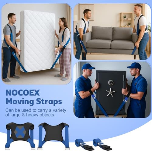 NOCOEX Moving Straps for Heavy Object - 2-Person Lifting and Moving System with Soft Back Pad - Shoulder Lifting Straps for 2 Movers to Easy & Safe Carry Furniture Appliance Mattresse Up to 880lbs - color: Blue