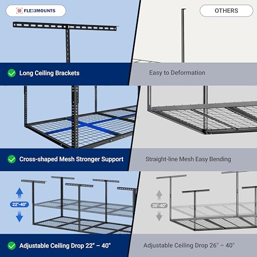 FLEXIMOUNTS 3x8 Overhead Garage Ceiling Storage Rack, Adjustable Garage Organization System, Heavy Duty Metal, 750lbs Weight Capacity, Black, Classic Series - color: Black, size: 3x8 ft