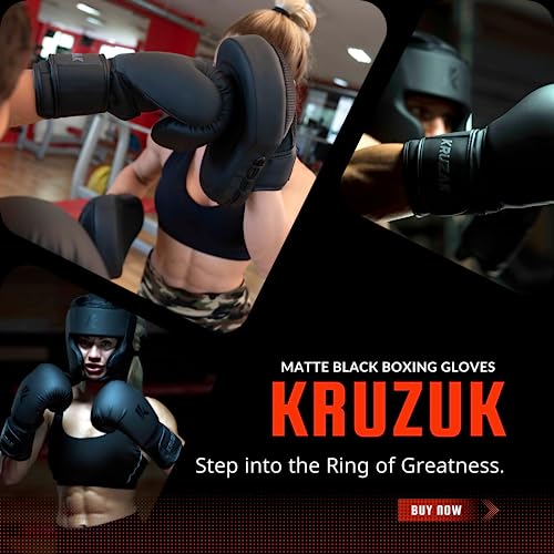 Kruzak Matte Black Boxing Gloves and Pads, Boxing Gloves Training Set for Kickboxing and Muay Thai MMA Training - Boxing Kit for Adults with Punching Pads for Martial Arts and Karate - size: 10 oz