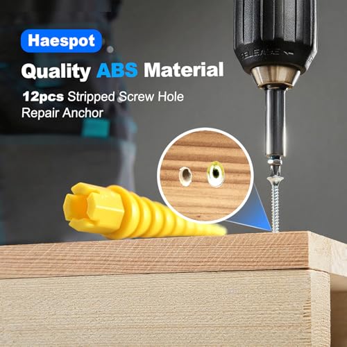 Yellow 12PCS Stripped Screw Hole Repair Anchor, Door Hinge Screw Hole Filler, Multi Use Wall Anchors, Fits Wood Screws Sizes #2 to #16 - color: Yellow