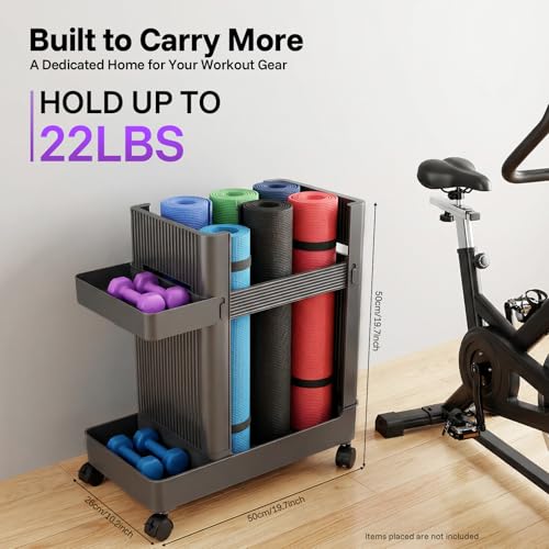 Workout Equipment Storage Cart, Floor Standing Multifunctional Fitness Gear Organizer Rack with Wheels for Home Gym, Yoga Studio, Gray - color: Gray