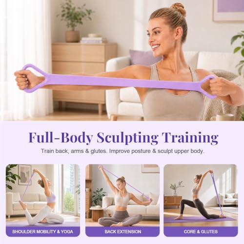 Exercise Band - Figure 8 Resistance Bands with Handles, 30 lb Tension Rope for Arm/Back/Shoulder Training, Workout Equipment for Physical Therapy, Rehabilitation, Yoga, Pilates, Stretching - color: Purple