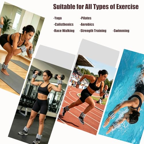 Wrist & Ankle Weights Set for Women (2pcs, 0.5kg Total), Adjustable Silicone Wearable Arm Leg Weighted Bangles, Portable Fitness Weights for Walking, Yoga, Pilates, Dance, Barre & Gym Exercise