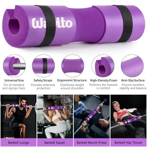 WALITO 8Pcs Barbell Pad Set for Hip Thrust - Squat Pad,Gym Accessories for Women with Bar Bad,Bench Press, with Gym Ankle Straps,Resistance Bands for Working Out,Lifting Strap,Carry Bag - color: Purple