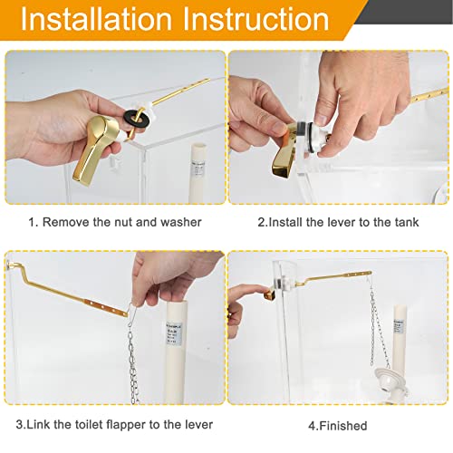Hibbent Universal Metal Side Mount Toilet Handle Replacement Kit, Brass Toilet Flush Tank Lever with Stainless Steel Flapper Chains for Most Toilets, Shiny Gold - color: Polished Brass, style: Side Mount