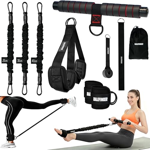 Pedal Resistance Band & Ankle Resistance Bands Set with Door Anchor & Fixed Strap, 20-30-40lbs 3 Resistance Bands for Women, Full Body Abdomen Leg Core Home & Postpartum Workout Fitness Equipment - color: Black