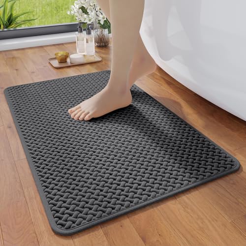 YDKGL Bathroom Rugs Non Slip, Super Absorbent Quick Dry Bath Mat, Foam Weave Texture Rubber Backing Ultra Thin Bathroom Mats Fit Under Door Bathroom Floor Bathtub Shower - color: Grey, size: 20” X 31“