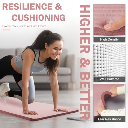 BalanceFrom Yoga Mat, 1-Inch Extra Thick High Density Exercise Mat, Anti-Tear Exercise Yoga Mat with Carrying Strap, Suitable for Various Yoga Exercises, Multiple Colors - color: Pale Pinkish