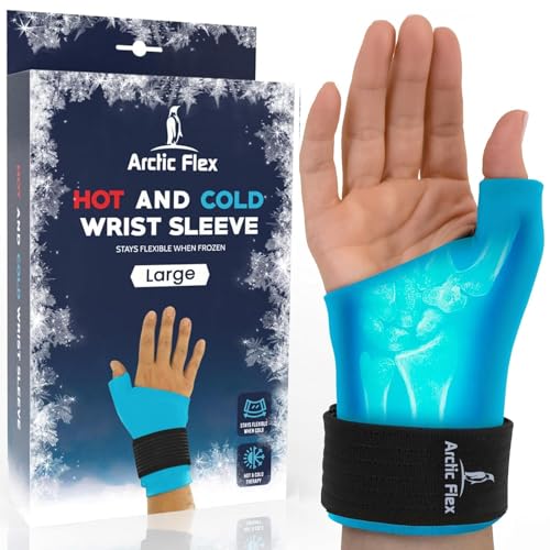 Arctic Flex Wrist & Thumb Ice Pack Wrap - Extra Strength Hot & Cold Therapy | Reusable Hand Freeze Sleeve - for Arthritis, Carpal Tunnel, Surgery, & Pain Relief (Fits Left & Right) - color: Blue, size: Large