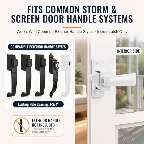 Replacement Screen Door Latch, Heavy Duty Inside Door Handle Compatible with Storm Doors Handle, Interior Latch for Screen and Storm Doors(for Non-Spring Loaded Strike C,White) - color: White, style: for Non-Spring Loaded Strike C