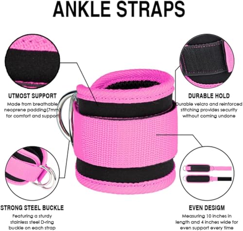 Ankle Strap Ankle Resistance Band Wrist Cuff Padded Strap Adjustable Fitness Glute Kickback D-Ring for Cable Machine Gym Foot Leg Training Brace Support 1 Pack - color: pink