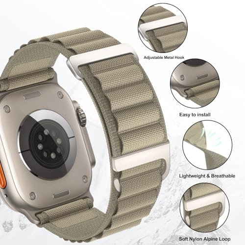 Alpine Loop Compatible with Apple Watch 3 Band 49mm 46mm 45mm 44mm 42mm 41mm 40mm 38mm Men Women, Nylon Sport Loop for Apple Watch Ultra 2/1 iWatch Series 11 10 9 8 7 6 5 4 3 2 1 SE - color: Light Green