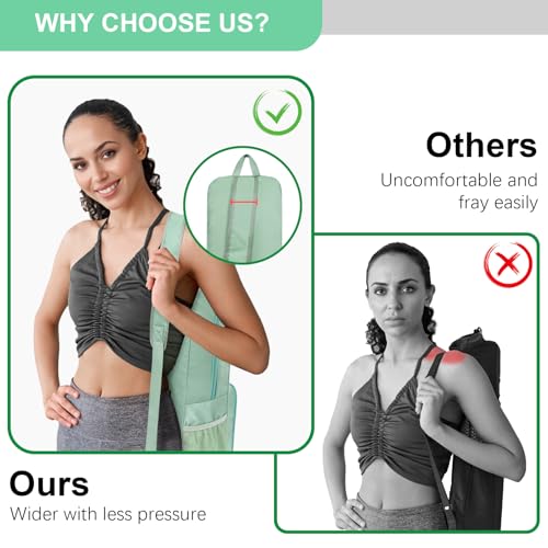 Yoga Mat Bag Carrier Side Mesh Zipper Pocket Exterior Wet Compartment Lightweight Waterproof Yoga Bag for Mat - color: Green