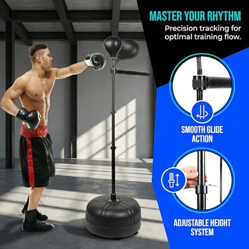 SYNTECSO Spinning Reflex Bar with Punching Bag, HAdjustable Height Boxing Bar, Boxing Speed Trainer for Home Gym