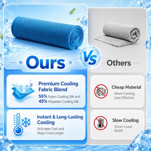 PJT Cooling Towels for Neck and Face, 40" x 12" Ice Silk Microfiber Towels for Hot Weather Outdoor Golf, Instant Cool Touch Breathable Sports Towels for Gym, Running, Yoga, Camping, 4 Pack