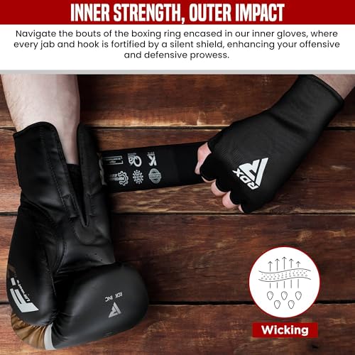 RDX Boxing Hand Wraps Inner Gloves Men Women, Half Finger Elasticated Bandages, Under Mitts Fist Protection, Muay Thai, Kickboxing, MMA, Martial Arts Speed Bag Punching Training - color: Black, size: X-Large