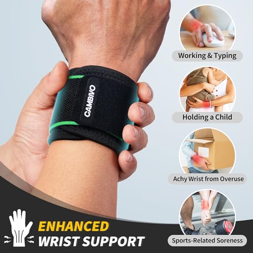 CAMBIVO 2 Pack Wrist Brace for Carpal Tunnel with wraps, Black-Green | Wrist Support, Adjustable Wrist Wraps for Weightlifting, Tendonitis, Pain Relief, Sleeping, Night, Gym, Neoprene, Both Hands - color: Black-Green