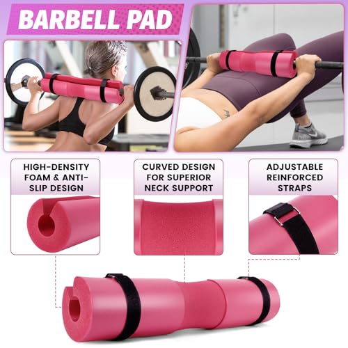 Gym Barbell Pad Set: 7 PCS Gym Equipment Accessories | Hip Thrusts Pad for Squats Ankle Strap for Cable Machine Hip Resistance Band Weight Lifting Strap and Carry Bag - color: Black