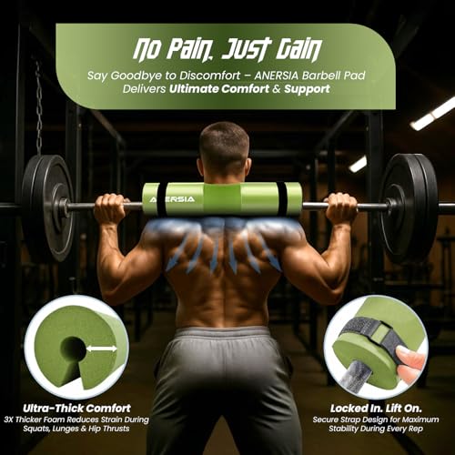 Barbell Pad for Squats & Hip Thrusts – 1.2” Extra-Thick High-Density Foam – Non-Slip Neck & Shoulder Support Cushion – Fits Olympic & Standard Bars – Quick On/Off Design + 2 Securing Straps - color: Green