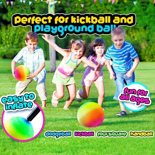 PlayBolt Rainbow Playground Ball - 8.5Inch (Pack of 1) Rubber Bouncy Inflatable Balls for Kids and Adults, Indoor and Outdoor Games, Kickball, Dodgeball, Four Square, and More - size: 8.5-Inch - Pack of 1