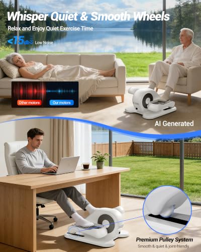 UMAY Under Desk Elliptical Eclipse Leg Exerciser Electric as seen on TV | Foot Pedal Peddler Seated Exercise Machine for Seniors 12 Level Speeds Manual Auto Mode with Remote for Home Office - color: Pure White