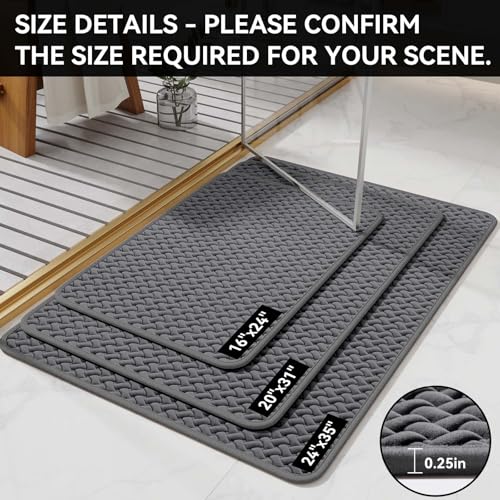 YDKGL Bathroom Rugs Non Slip, Super Absorbent Quick Dry Bath Mat, Foam Weave Texture Rubber Backing Ultra Thin Bathroom Mats Fit Under Door Bathroom Floor Bathtub Shower - color: Grey, size: 24” X 35“