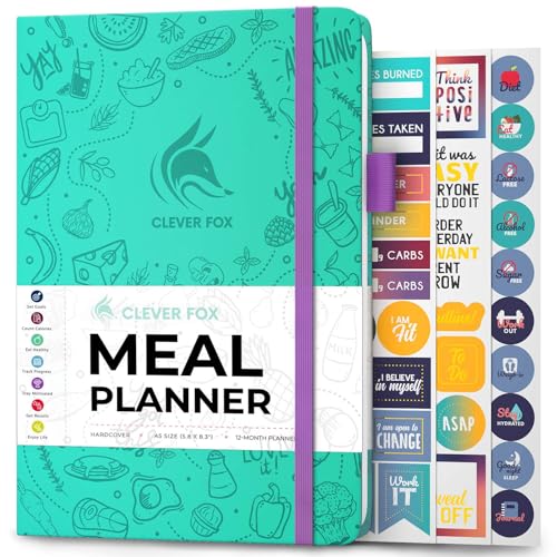Clever Fox Weekly Meal Planner - Weekly & Daily Meal Prep Journal with Shopping and Grocery Lists for Menu Planning, Healthy Diet & Weight Loss Tracking, Lasts 1 Year, Undated, A5 - Turquoise - color: Turquoise