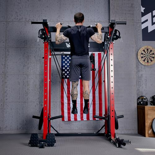 MAJOR FITNESS F22 Power Rack, 1600lbs All-in-One Squat Rack with Dual Pulley System, Heavy-Duty Steel Frame, Attachments & Storage for Home Gym Strength Training - color: Black, style: F22 (with Bench Elite BK & 230LB & 7ft Bar)