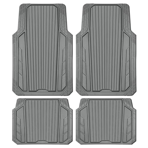 CAR PASS Heavy Duty Sporty Rubber Car Mats, Deep Dish All Weather Car Floor Mats Full Set, Waterproof Anti-Slip Automotive Matts Rugs Trim to Fit for Most Sedans SUVs Vans, 4-Piece All Gray - color: gray