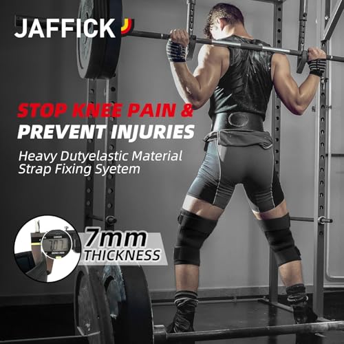 Jaffick 7MM Neoprene Knee Compression Sleeve for Weightlifting (1 Pair), M | Double-Layer With Pressure Belt, Powerlifting & Cross Training - Men & Women - size: Medium