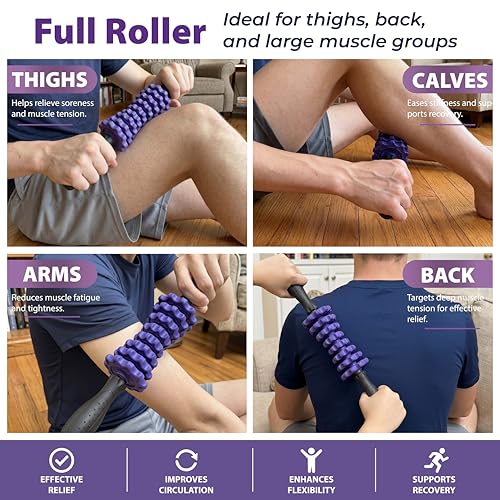 ONIPAX 3-in-1 Muscle Roller Stick - Adjustable Deep Tissue Massage Tool | 8-Gear Adjustable, POM Core, Portable for Neck, Back & Calf Relief - Ideal for Post-Workout Recovery & Muscle Tension Relief - color: Purple
