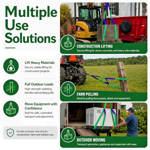 2" x 8' Lifting Sling Straps Polyester Web Slings 4400 Lbs Vertical, 3520 Lbs Choker, 8800 Lbs Basket (Green/Purple) - size: 2 Inch x 8 Feet