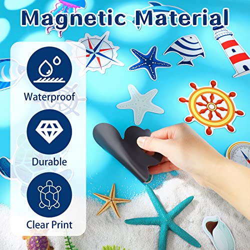 BBTO 25 Pcs Cruise Door Magnetic Turtle Car Magnets Flip Flop Boat Anchor Cruise Ship Decorations Magnetic Fridge Magnetic Decal Life Preserver Ring Ship Steering Wheel Decorative(Sea Color) - color: Sea Color