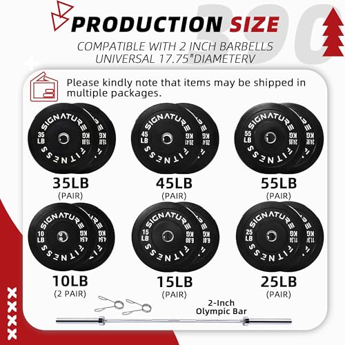 Fitvids 2-Inch Olympic Rubber Weight Plates Sets, Bumper Plates Set with Barbell for Strength Training, 180-390 Lbs Multiple Options - color: Black, style: 390LB Set With Barbell