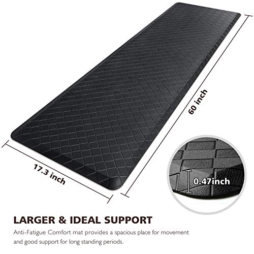 HappyTrends Kitchen Mat Cushioned Anti-Fatigue Floor Mat,17.3"x60",Thick Waterproof Non-Slip Heavy Duty Ergonomic Comfort Rug for Kitchen,Floor,Office,Sink,Laundry,Black - color: Black, size: 60"L x 17.3"W x 0.5"Th