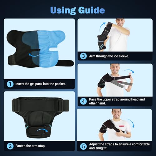 Comfytemp Shoulder Brace Ice Pack Wrap, Gel Cold Compression Sleeve for Injuries Reusable Arm Rotator Cuff Pain Relief, Physical Therapy Recovery Items Men Elderly - color: Black - 1 Gel Pack + 1 Brace