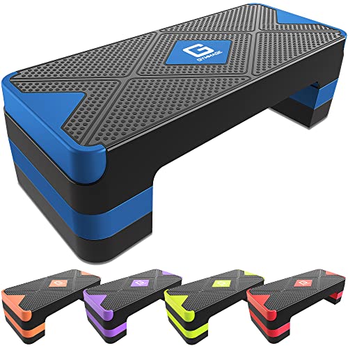 GYMMAGE Aerobic Exercise Step, Adjustable Height, | Aerobic Workout Step Platform for Exercise, 26.5" Step Deck with Adjustable Height, Women Home Gym Cardio Fitness - color: Blue