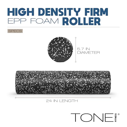 Tone Fitness High Density EPP Foam Exercise Foam Roller for Yoga, Pilates, Stretching, Massage, and Recovery | Multiple Sizes and Colors - color: Black/White Speckled, size: 24 Inch