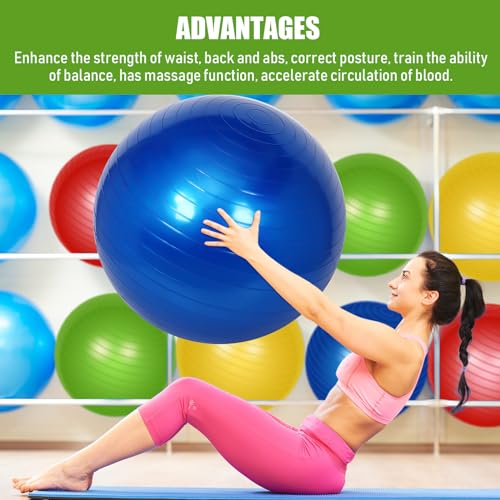 Leyndo 4 Pcs 26 Inch Yoga Exercise Ball Pilates Pregnancy Birthing Fitness Ball with Quick Pump Anti Burst for Improved Posture, Balance, Yoga, Pilates, Training - color: Bright Color