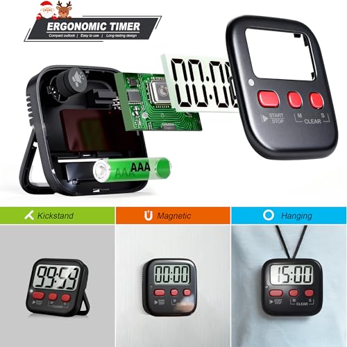 Antonki 2 Pack Digital Timer for Kids, Magnetic Countdown Kitchen Timers for Cooking, Egg, Classroom, Teacher, Exercise, Study, Oven - Battery Included - color: New Black