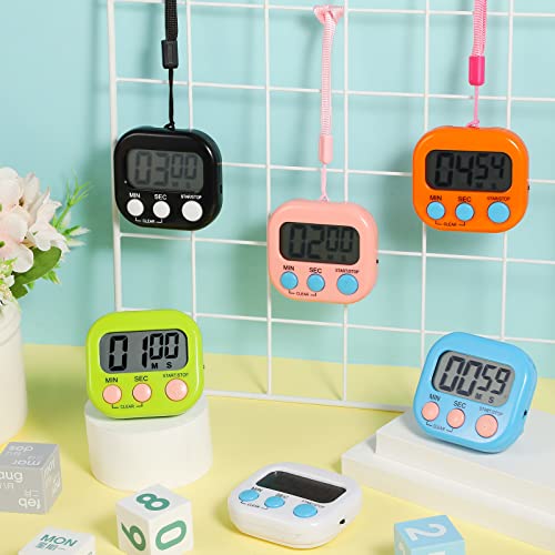 Weewooday 24 Pcs Small Digital Kitchen Timer Magnetic Back and Switch Minute Second Count up Countdown Big LCD Display Loud Alarm for Teacher Cooking Baking (Colorful) - color: Colorful