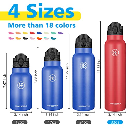 Han's Bottle Sports Water Bottle - 32 Oz, Straw Lid, Leak Proof, Vacuum Insulated Stainless Steel, Double Walled, Thermo Mug,Red - color: Red, size: 32 Ounces